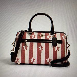 Coach Purse - Rowan Satchel W/ Stripe Star Print Patriotic